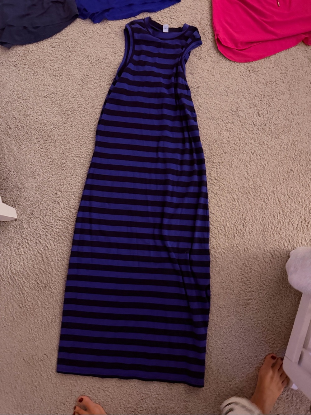 Sleeveless Navy and Black Striped Maxi Dress - Large Tall LT
